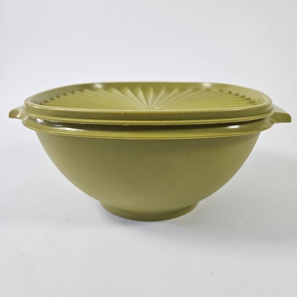 VTG Tupperware Servalier Bowl 858-1 W/ Lid 859-1 Avocado Green Made In Canada - Picture 3 of 13